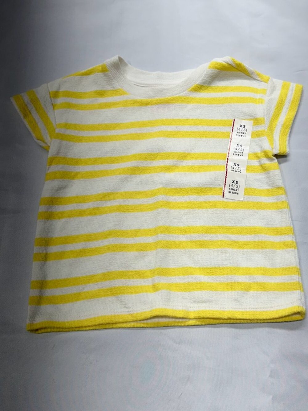 Cat & Jack Yellow White Stripe Tee XS 4/5 Kids Short Sleeve